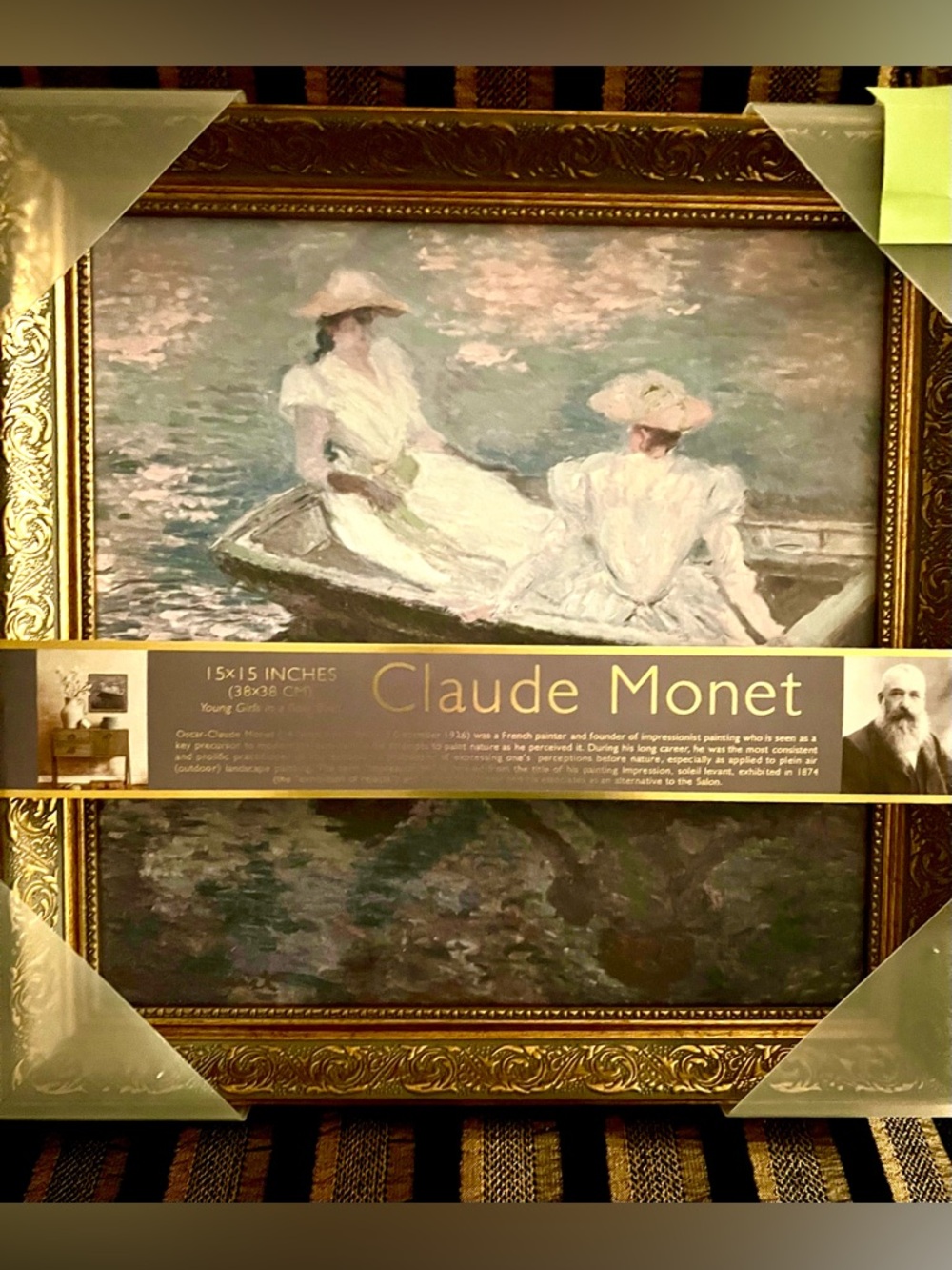 NEW MONET Two Ladies in Rowboat Scene Art Print. Gold frame.